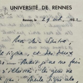 Robert Merle écrit à Jean-Paul Sartre qu'il accepte de signer sa pétition mais se défend d'être communiste