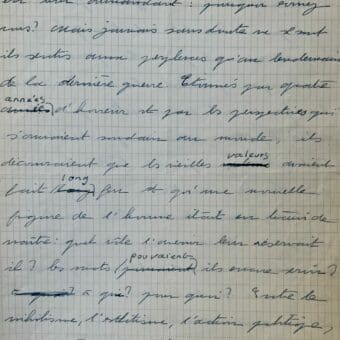 Manuscrit du "Prière d'insérer" de Simone de Beauvoir pour "Les Mandarins" qui recevra le prix Goncourt