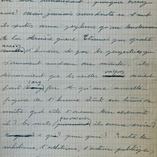 Manuscrit du "Prière d'insérer" de Simone de Beauvoir pour "Les Mandarins" qui recevra le prix Goncourt