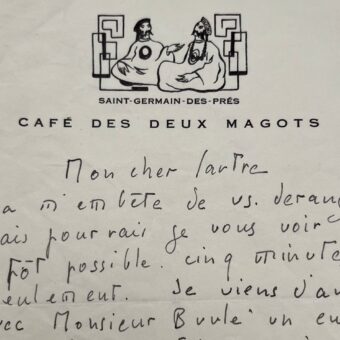 Lettre de R.J. Chauffard à Sartre, avec bel en-tête des Deux Magots
