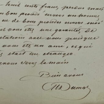 Lettre d'Alexandre Dumas Père adressée à son ami et éditeur Théodore Boulé
