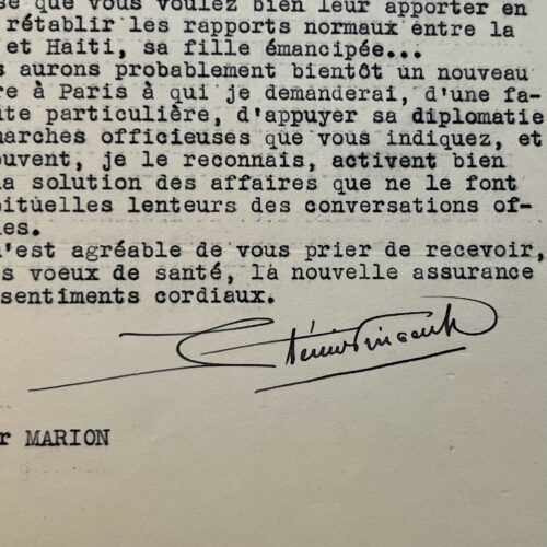 Sténio Vincent, Président de la République d'Haïti, veut renforcer l'amitié franco-haïtienne