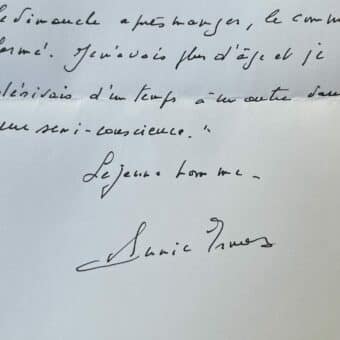 Extrait autographe signé de l'ouvrage "Jeune homme" du Nobel de littérature Annie Ernaux