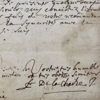 Rare lettre autographe du Père La Chaize, confesseur de Louis XIV, qui donna son nom au cimetière