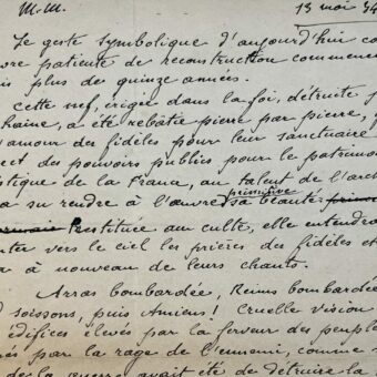 Manuscrit du discours de Pétain, prononcé à Arras, en 1934, lors de l'inauguration de la cathédrale