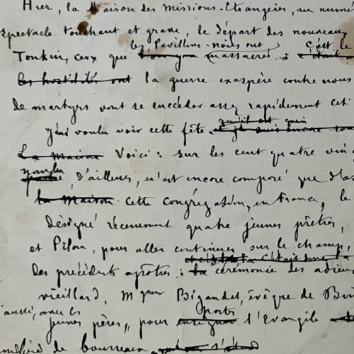 Manuscrit du départ des missionnaires vers le Tonkin de Villiers de L'Isle-Adam