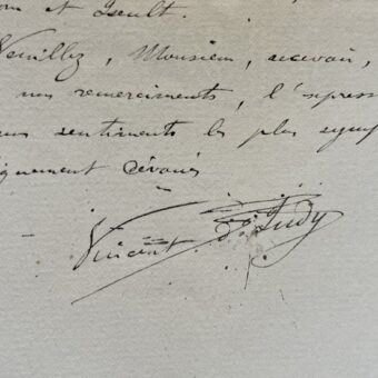 Vincent d'Indy reconnaissant pour une critique élogieuse de son opéra "Le Champ de la cloche"