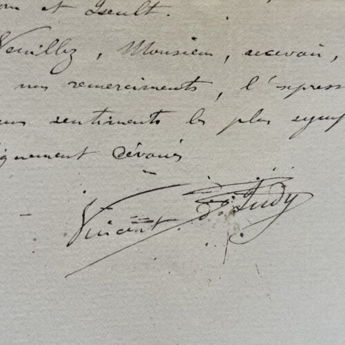 Vincent d'Indy reconnaissant pour une critique élogieuse de son opéra "Le Champ de la cloche"