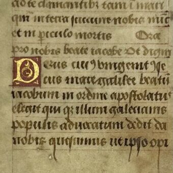 Feuillet de codex Calixtinus de Saint-Jacques de Compostelle, fin XIVe - début XVe siècle