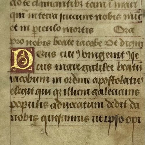 Feuillet de codex Calixtinus de Saint-Jacques de Compostelle, fin XIVe - début XVe siècle
