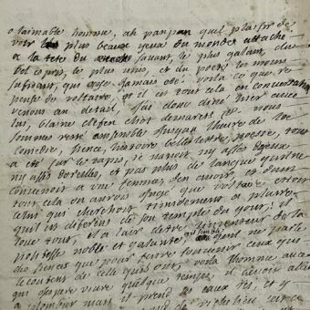 Longue lettre de Françoise de Graffigny toute consacrée à Voltaire, qui vient séjourner chez elle, et à Mlle Clairon