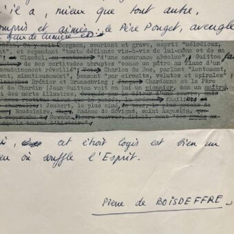 Manuscrit d'un entretien co-écrit par Pierre de Boisdeffre et Jean Guitton