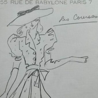 Très beau dessin d'Yves Saint-Laurent figurant une élégante aux courses