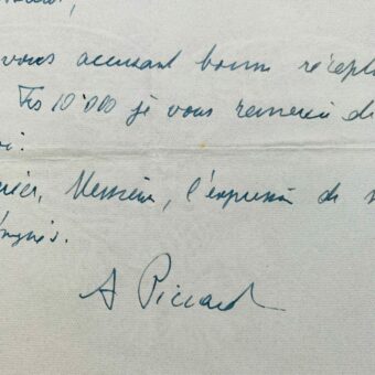 Les remerciements de l'océanaute suisse Auguste Piccard pour un article dans Historia