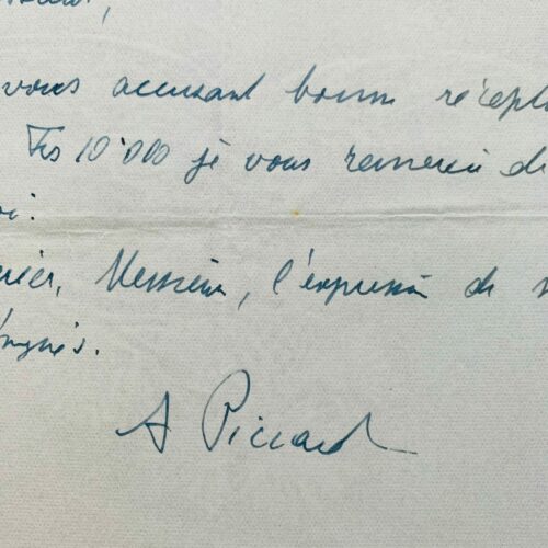 Les remerciements de l'océanaute suisse Auguste Piccard pour un article dans Historia