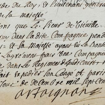 Congé signé par le comte d'Artagnan, capitaine de la première compagnie des mousquetaires du Roi