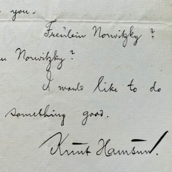 Rare et charmante lettre du prix Nobel norvégien de littérature, Knut Hamsun