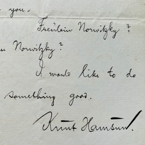 Rare et charmante lettre du prix Nobel norvégien de littérature, Knut Hamsun