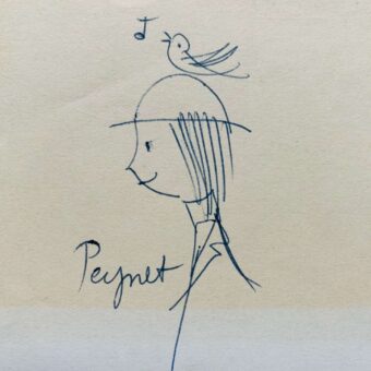 Petit dessin du poète amoureux à l'oiseau de Peynet