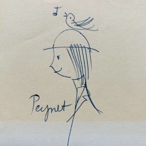 Petit dessin du poète amoureux à l'oiseau de Peynet